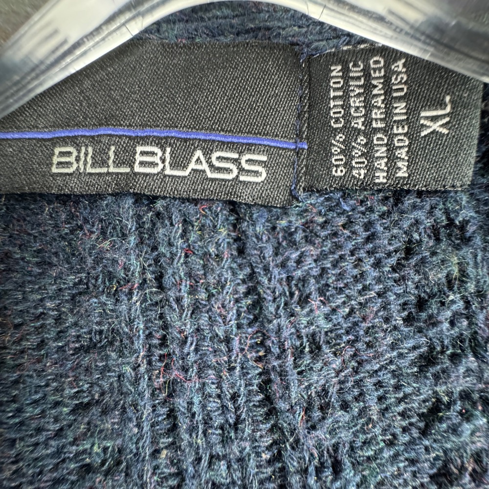Y2K Bill Blass Men's‎ Navy Blue Ribbed Knit V-Neck Button-Up Cardigan Sweater XL - Picture 6 of 9